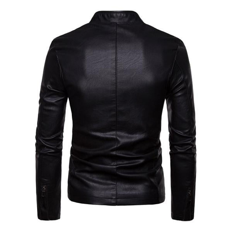 Mens Casual Biker Baseball Collar Leather Jacket 76940403M