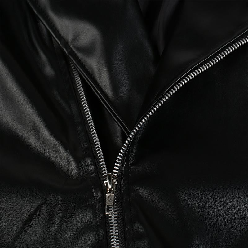 Mens Vintage Lapel Zip Biker Leather Jacket 19672610M