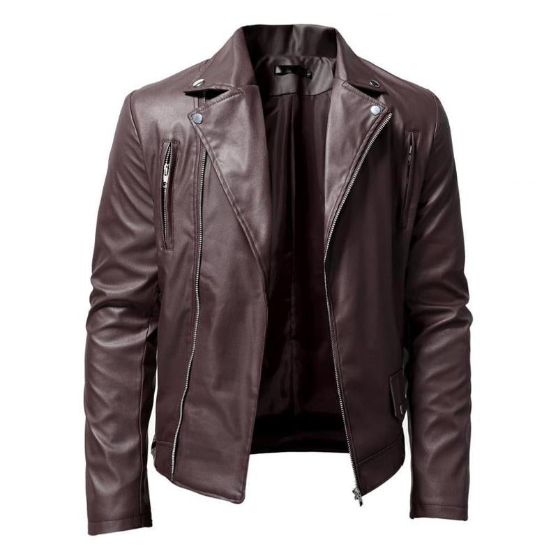 Mens Motorcycle Washed Leather Jacket with Stand Collar 59386233X