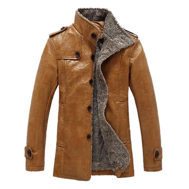 Mens Vintage Fleece Thick Leather Jacket 31212314M