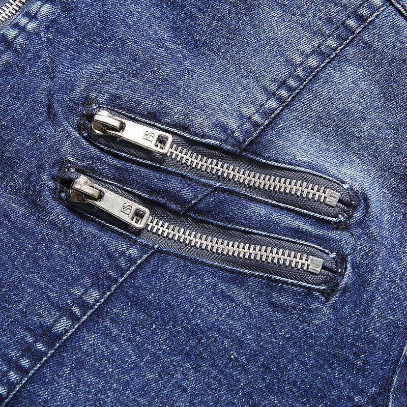 Mens Vintage Stand Collar Zipper Slim Denim Jacket 67794950M
