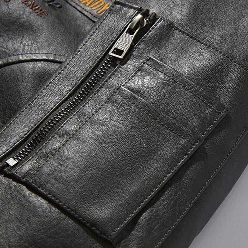 Mens Fleece Lapel Motorcycle Leather Jacket 27916904X