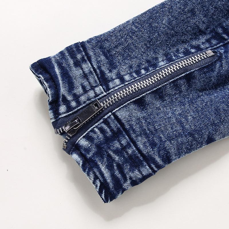 Mens Vintage Stand Collar Stretch Wash Denim Jacket 61904666M