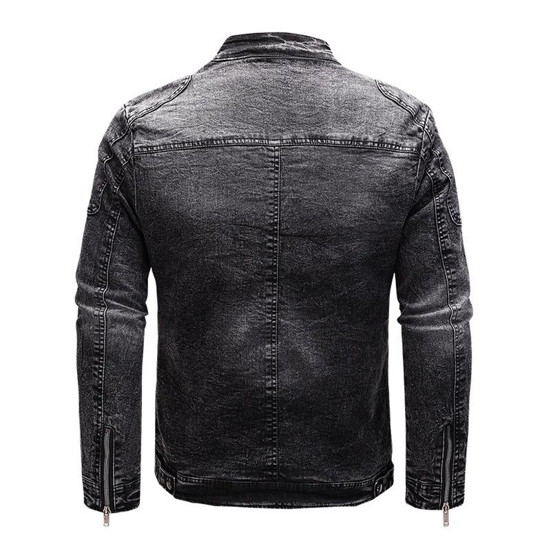 Mens Vintage Stand Collar Zipper Slim Denim Jacket 67794950M