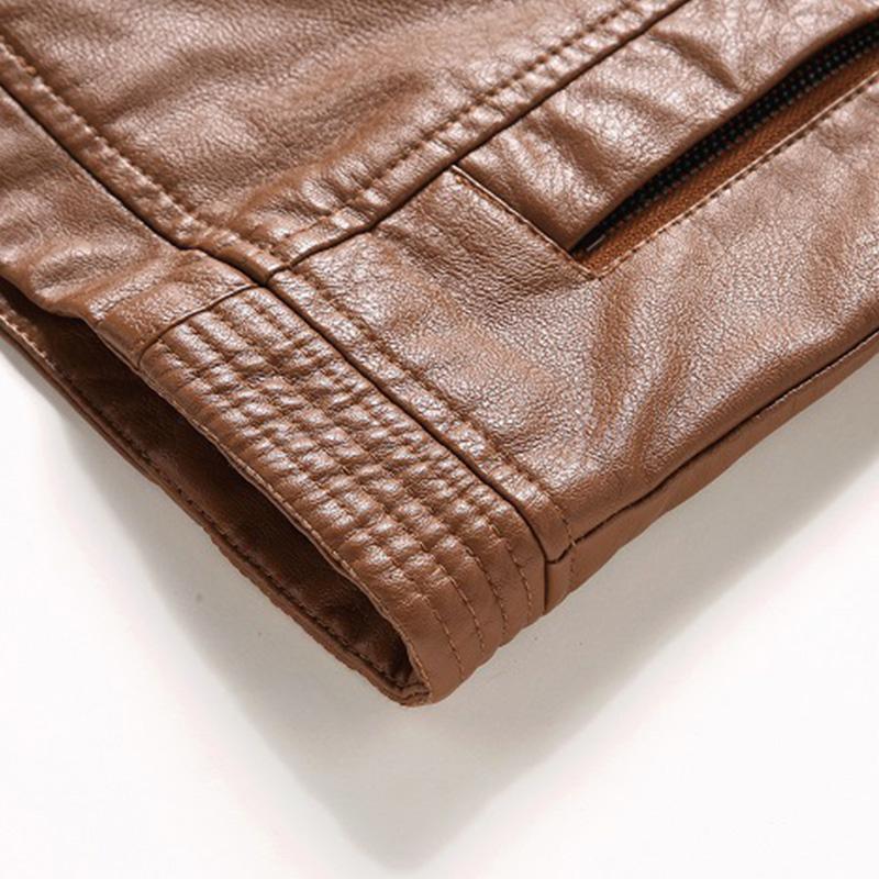 Mens Casual Stand Collar Leather Motor Jacket 37044301M