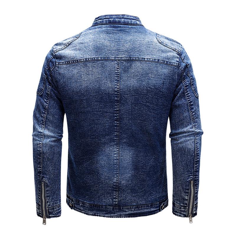 Mens Vintage Stand Collar Zipper Slim Denim Jacket 67794950M