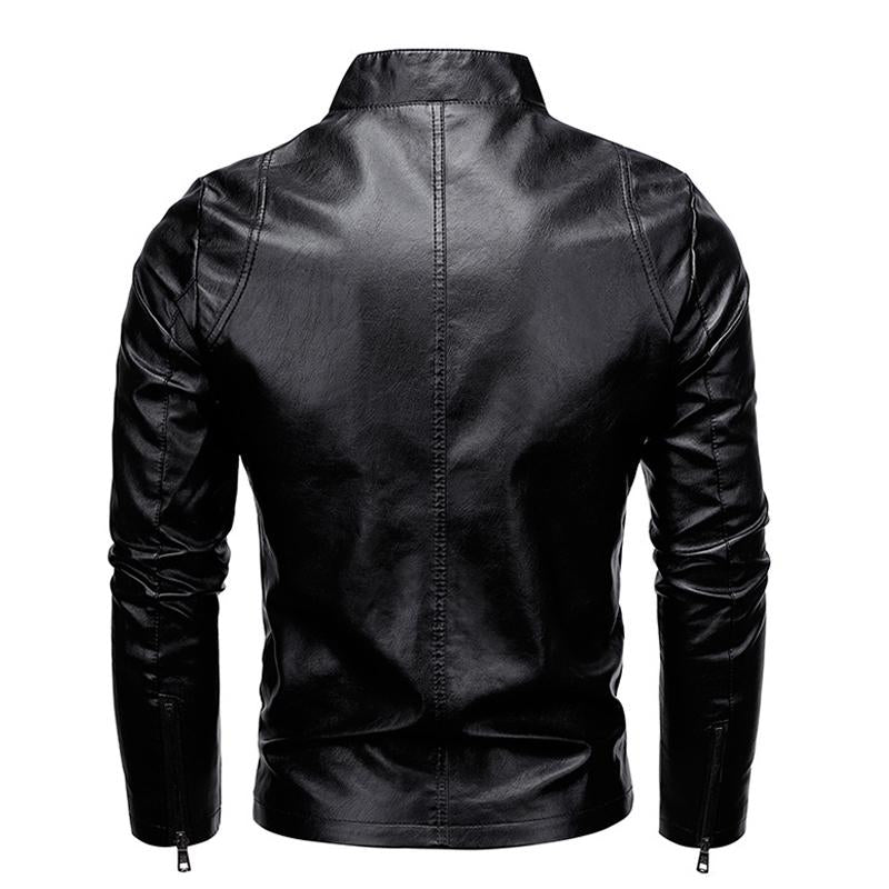 Mens Stand Collar Zip Leather Jacket 28307494X