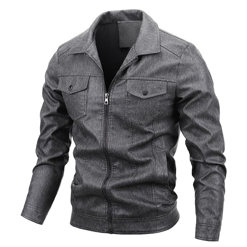 Mens Lapel Zipper Windproof Leather Jacket 79746341X