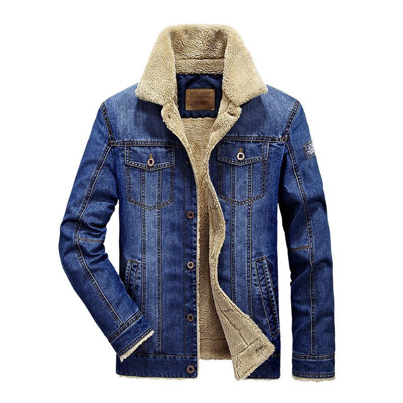 Mens Casual Lapel Slim Fit Fleece Denim Jacket 97832816M