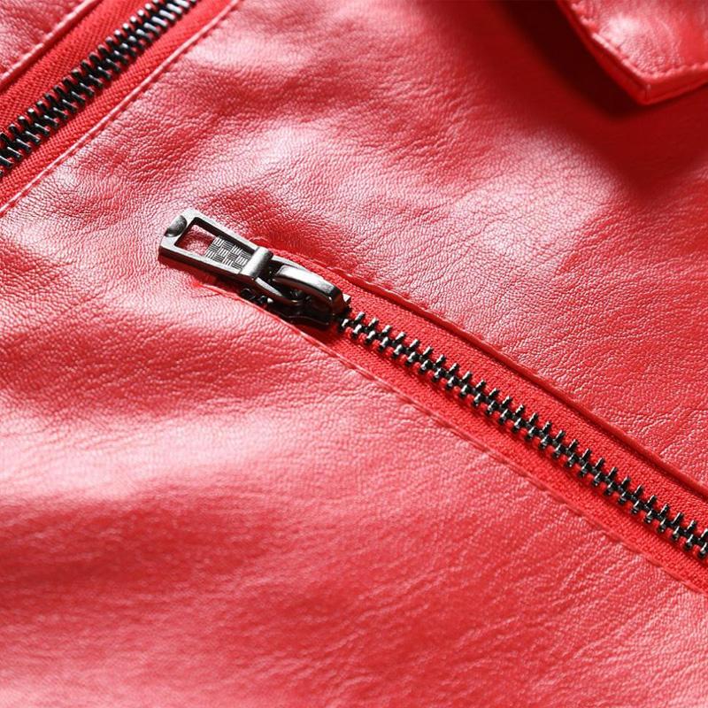 Mens Lapel Collar Zip-Up Leather Jacket 82345117X
