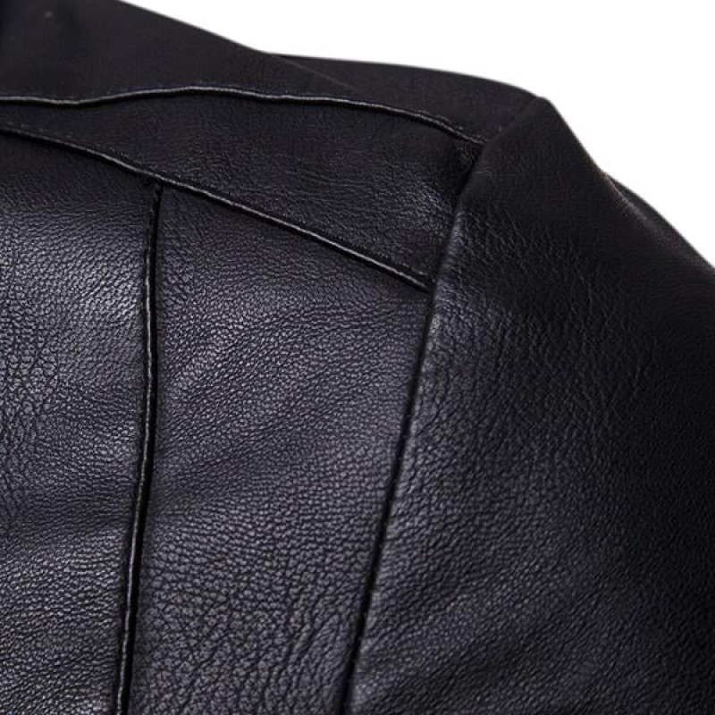 Mens Casual Biker Baseball Collar Leather Jacket 76940403M