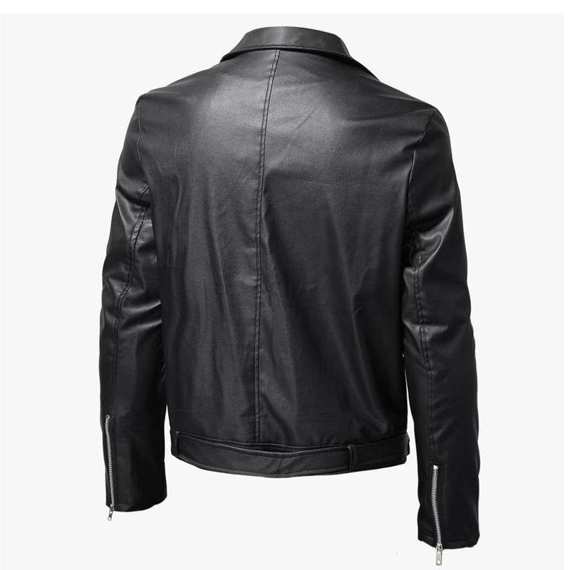 Mens Motorcycle Washed Leather Jacket with Stand Collar 59386233X