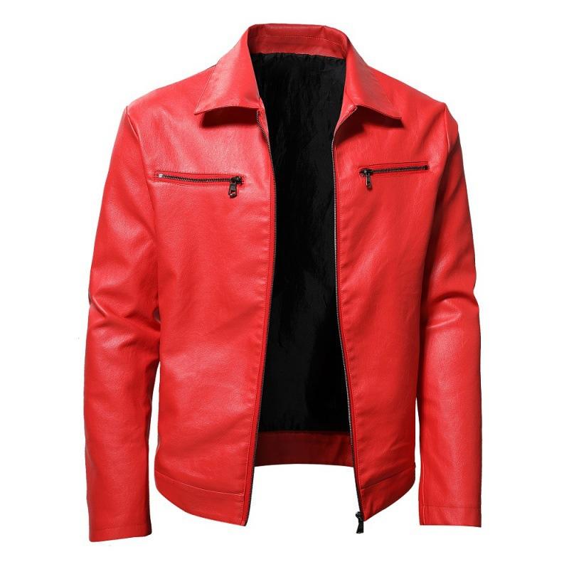 Mens Lapel Collar Zip-Up Leather Jacket 82345117X