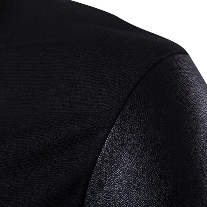 Mens Casual Stand Collar Slim Knit Leather Panel Jacket 05621291M