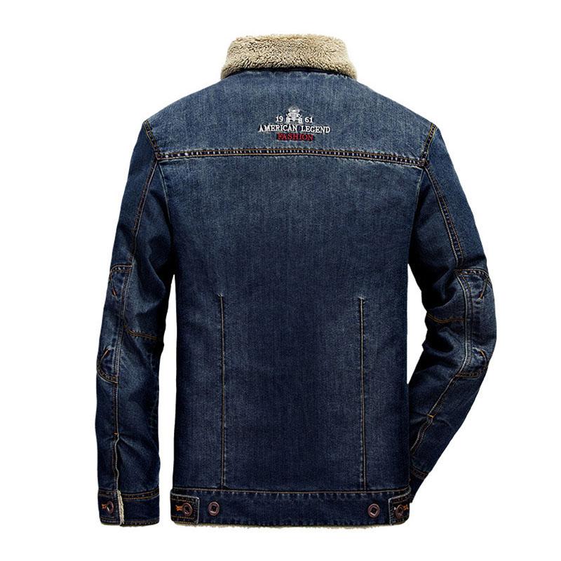 Mens Casual Lapel Slim Fit Fleece Denim Jacket 97832816M