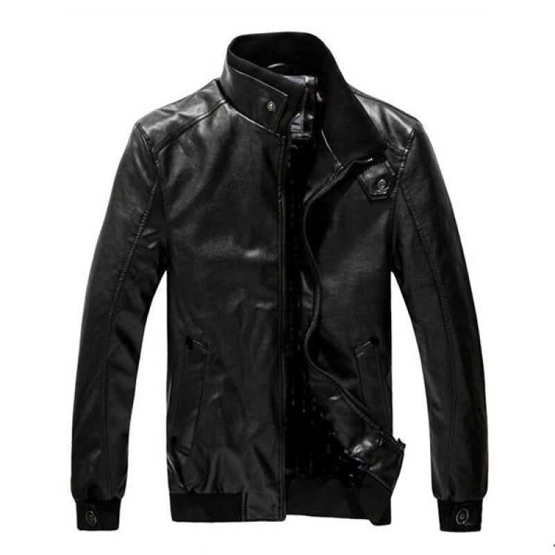 Mens Stand Collar Vintage Leather Jacket 16184288X