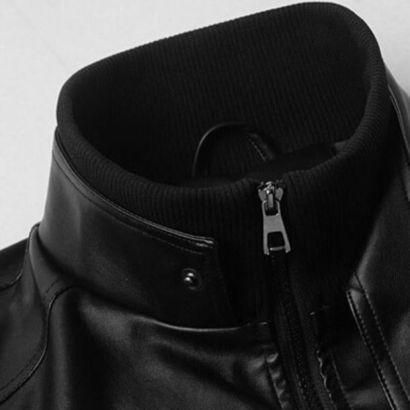 Mens Stand Collar Vintage Leather Jacket 16184288X
