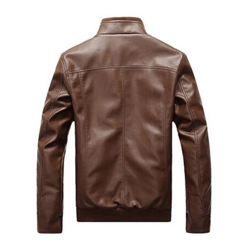 Mens Stand Collar Vintage Leather Jacket 16184288X