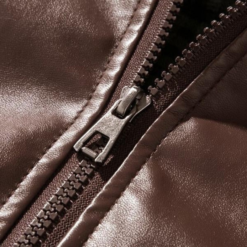 Mens Stand Collar Vintage Leather Jacket 16184288X