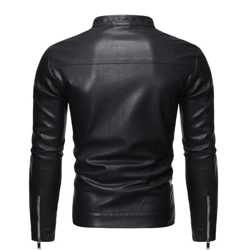 Mens Stand Collar Zip Leather Jacket 58055758X