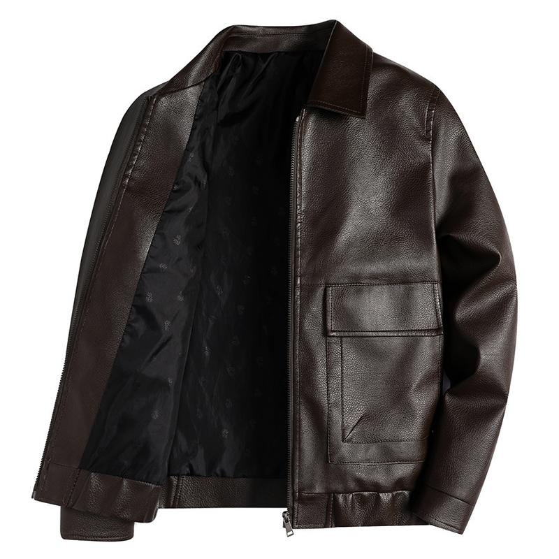 Mens Retro Lapel Pocket Leather Jacket 76955672Z