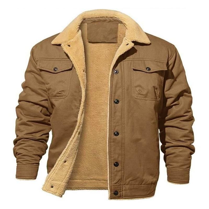 Mens Fleece Lapel Solid Pocket Jacket 18343005Z