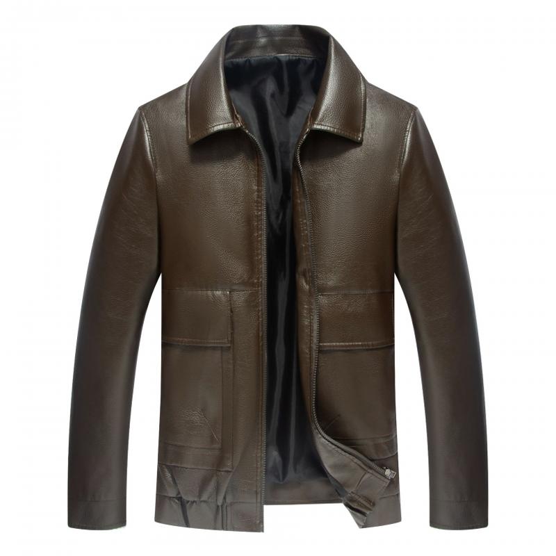 Mens Retro Lapel Pocket Leather Jacket 76955672Z