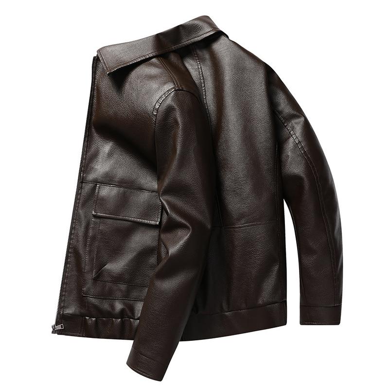 Mens Retro Lapel Pocket Leather Jacket 76955672Z