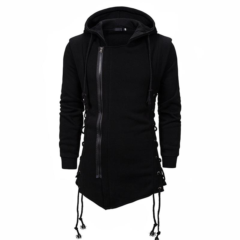 Mens Zipper Side Lace Up Solid Color Casual Hoodie 03362634Z