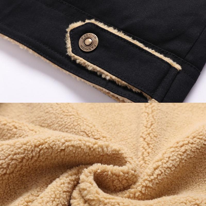 Mens Fleece Lapel Solid Pocket Jacket 18343005Z