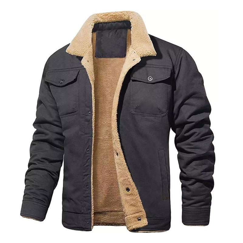 Mens Fleece Lapel Solid Pocket Jacket 18343005Z