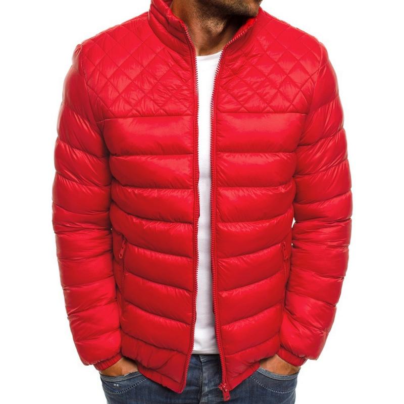 Mens Stand Collar Solid Color Rhombus Cotton Jacket 89953204M