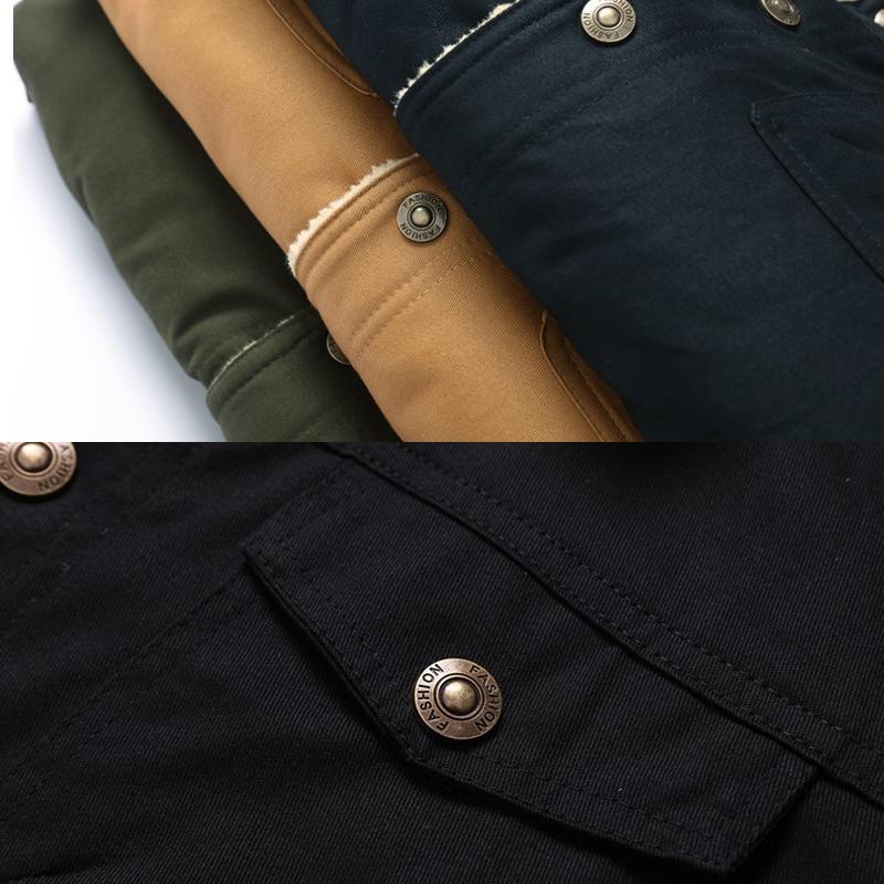 Mens Fleece Lapel Solid Pocket Jacket 18343005Z