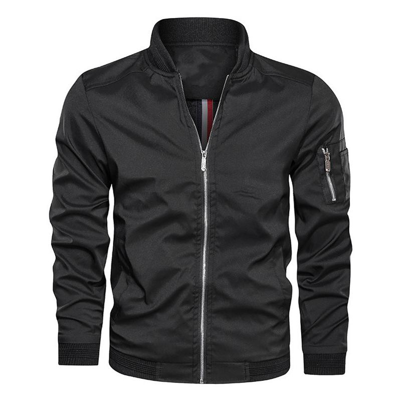 Mens Stand Collar Solid Multi-pocket Jacket 49729222Z