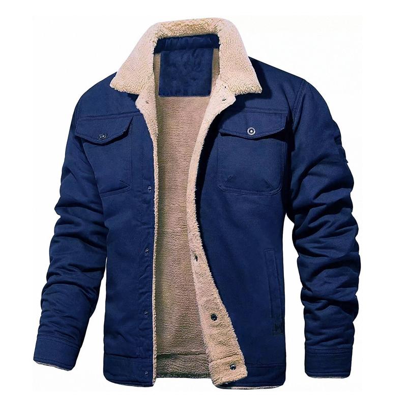 Mens Fleece Lapel Solid Pocket Jacket 18343005Z
