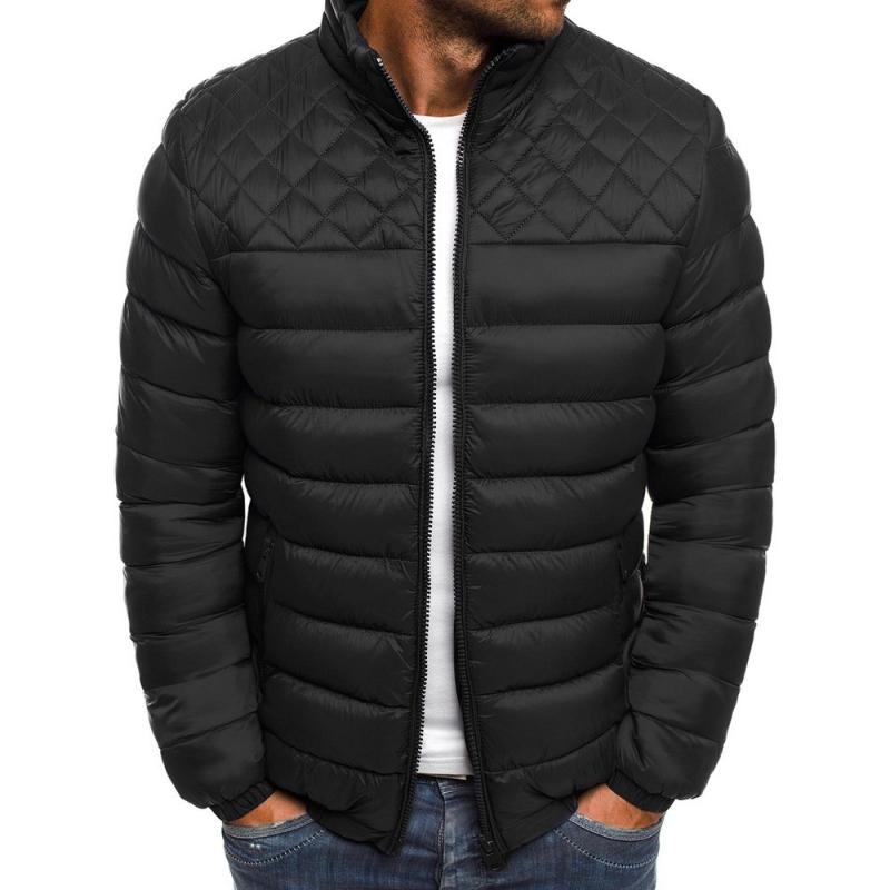 Mens Stand Collar Solid Color Rhombus Cotton Jacket 89953204M