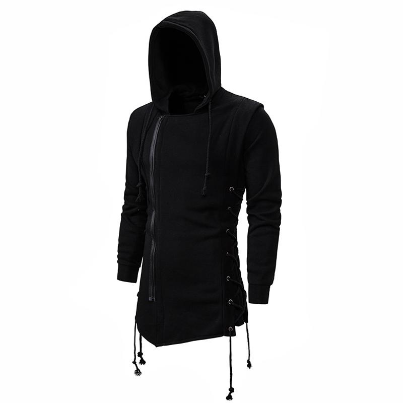 Mens Zipper Side Lace Up Solid Color Casual Hoodie 03362634Z