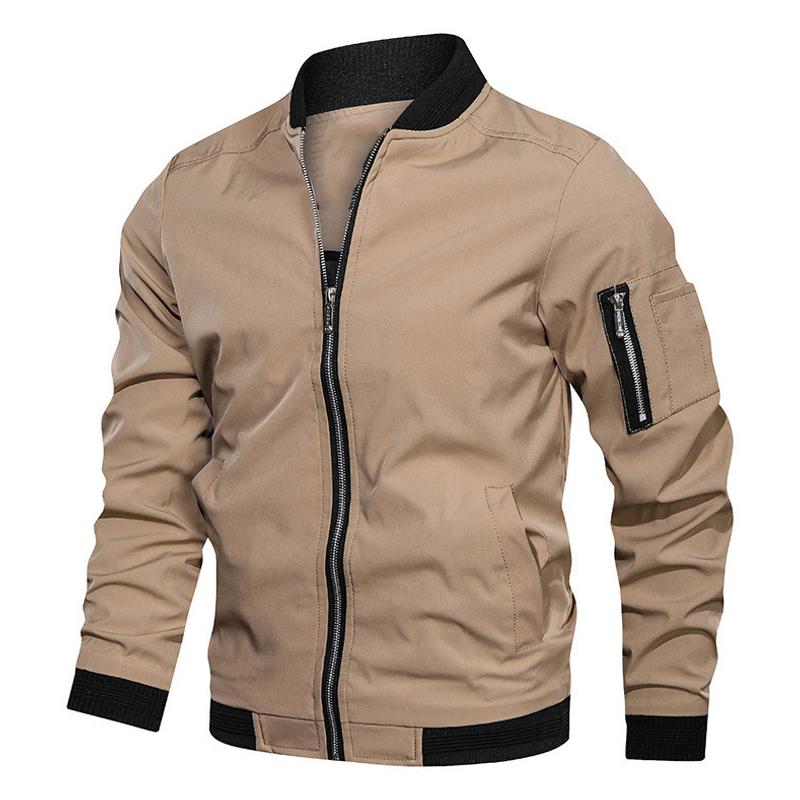 Mens Stand Collar Solid Multi-pocket Jacket 49729222Z