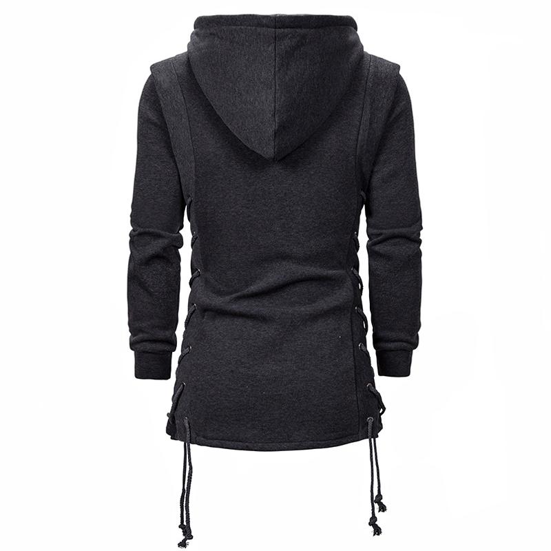 Mens Zipper Side Lace Up Solid Color Casual Hoodie 03362634Z