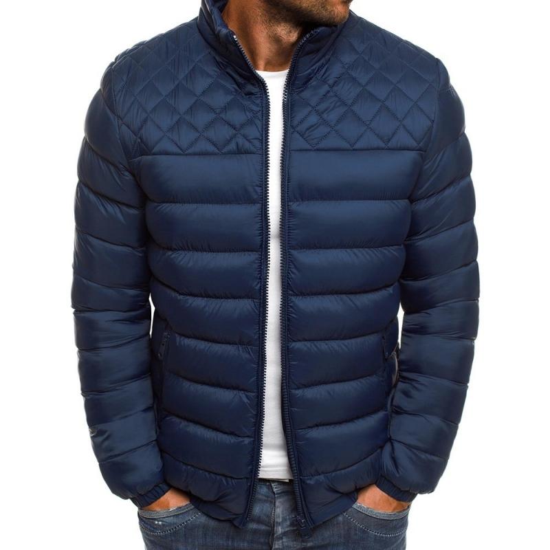Mens Stand Collar Solid Color Rhombus Cotton Jacket 89953204M