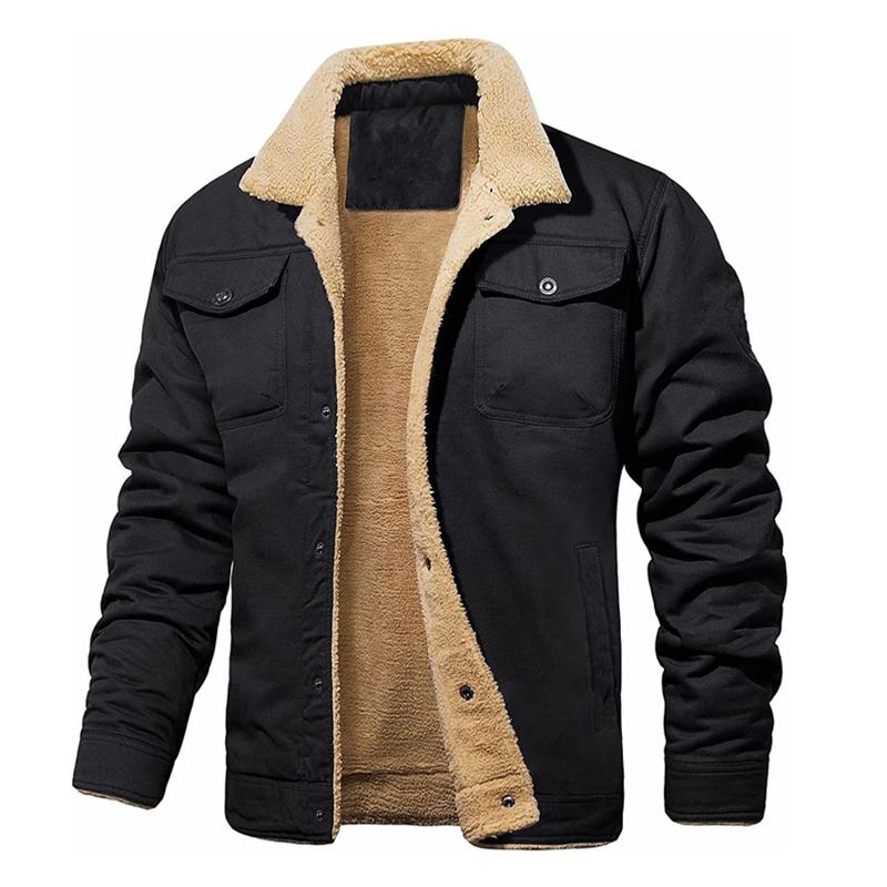 Mens Fleece Lapel Solid Pocket Jacket 18343005Z