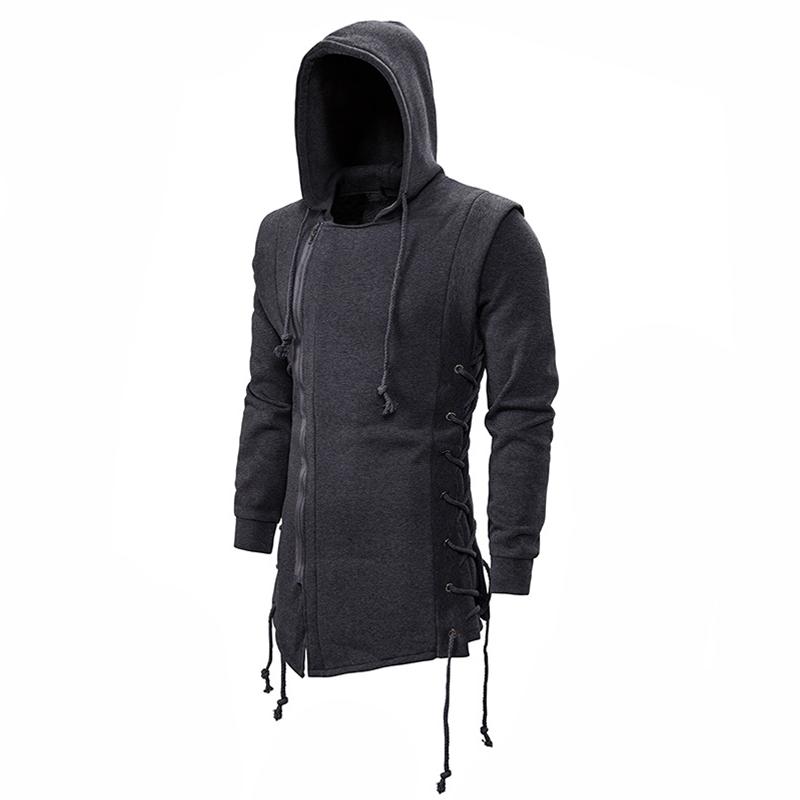 Mens Zipper Side Lace Up Solid Color Casual Hoodie 03362634Z
