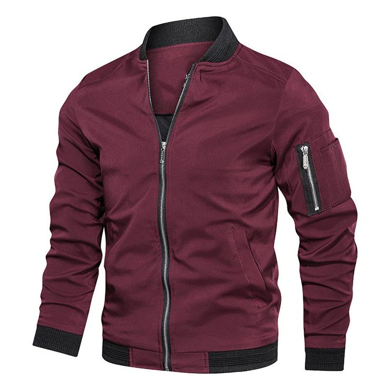 Mens Stand Collar Solid Multi-pocket Jacket 49729222Z