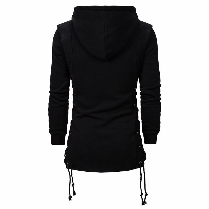 Mens Zipper Side Lace Up Solid Color Casual Hoodie 03362634Z