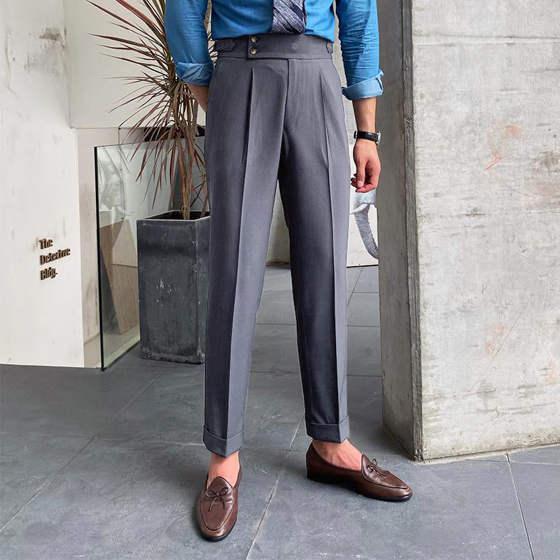 Mens British Style Drape High Waist Straight Pants 73687328M