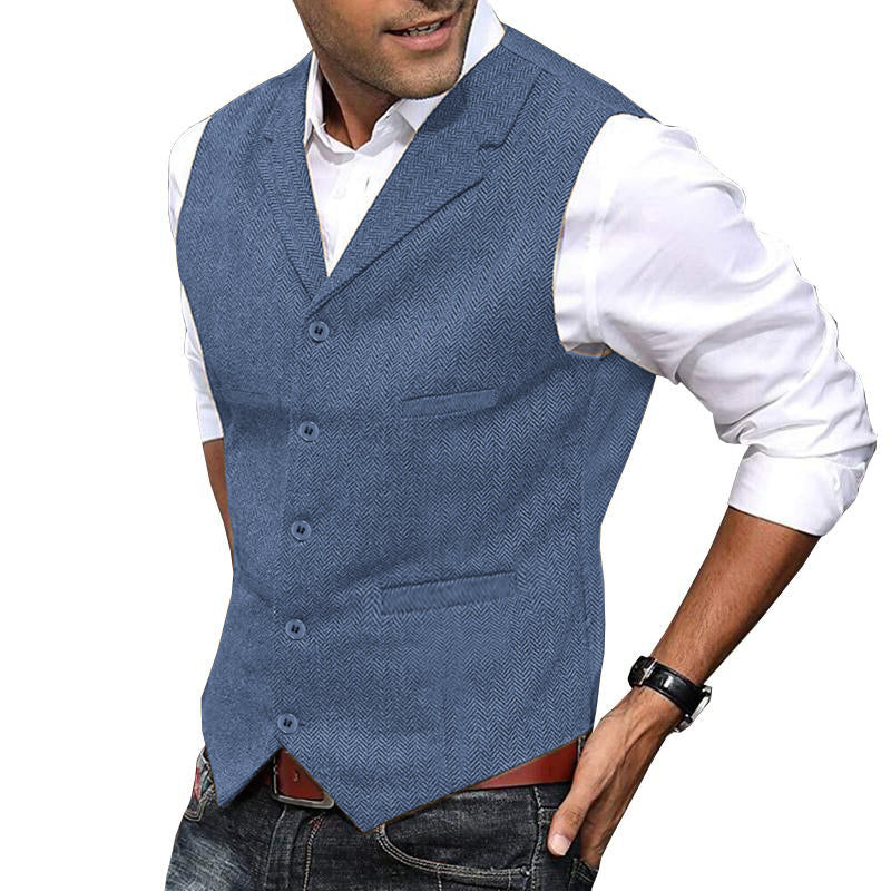 Mens Vintage Herringbone Lapel Single Breasted Slim Vest 34062296M