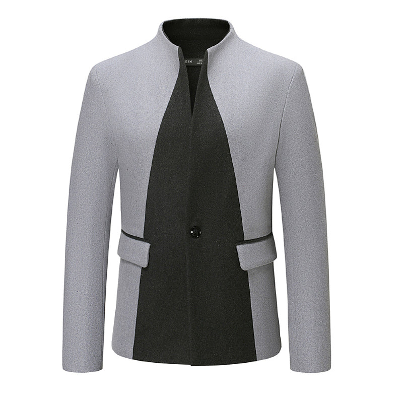Mens Business Casual Colorblock Stand Collar Dress Blazer 62100195Y
