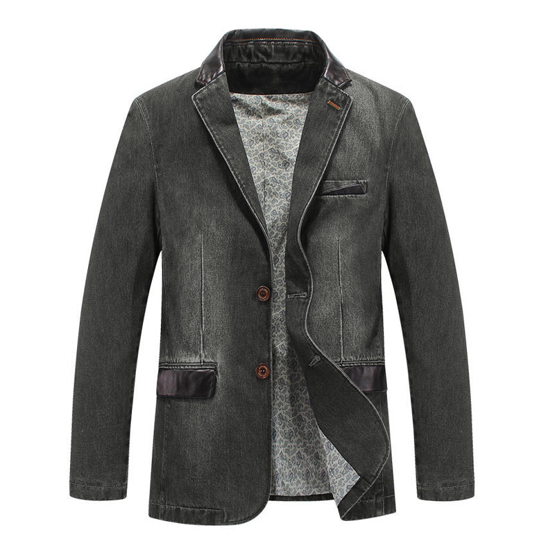 Mens Lapel Single Breasted Denim Blazer 27056629M