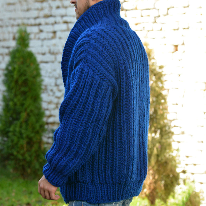 Mens Casual Solid Color Lapel Double Breasted Long SLeeve Knitted Cardigan 30827802M