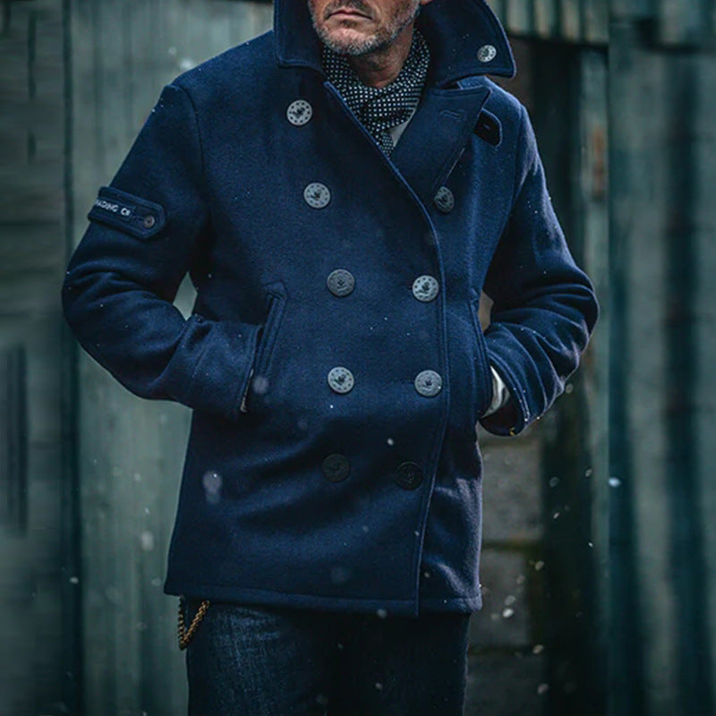 Mens Casual Double Breasted Solid Color Woolen Coat 56671886X
